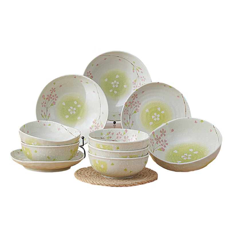 Mino Yaki Japan imported household ceramic bowl set simple dinner plate Japanese tableware fruit plate dish 10-piece set