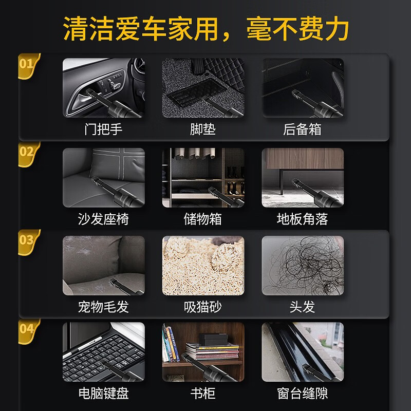 CHIGO Car Vacuum Cleaner Home High Suction Wireless Handheld Desktop Portable New Energy Dust Collector for Small Cars 120W Upgraded Model + Four Uses of Suction, Blowing and Charging + Filter Element*3