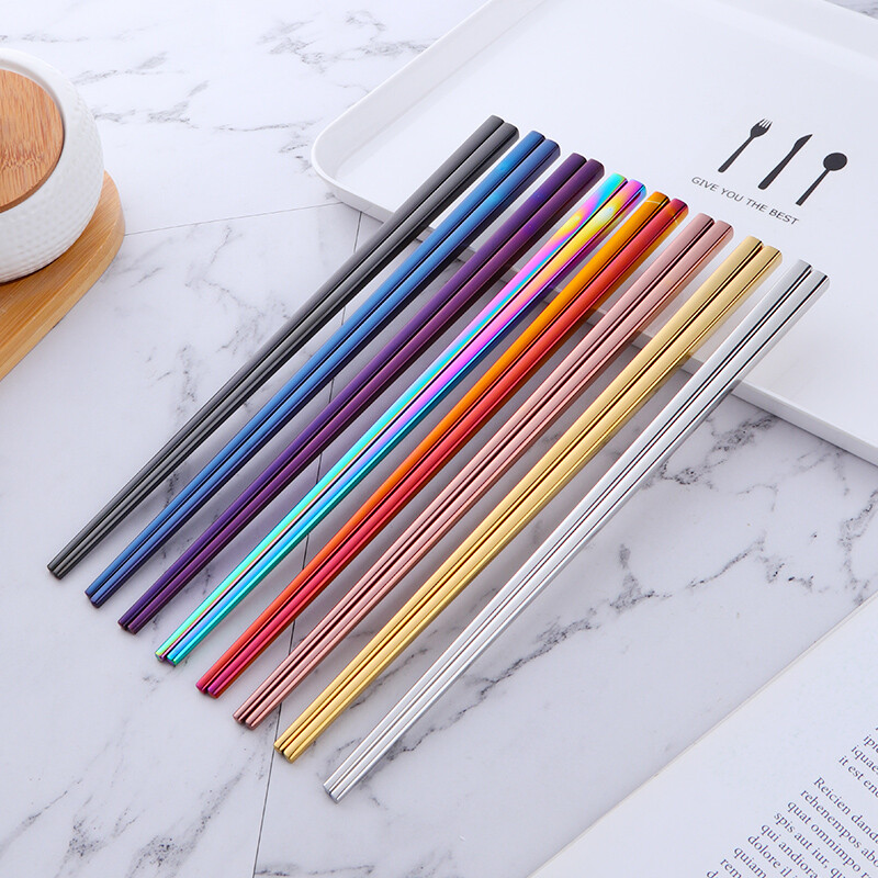 Buyer Star 304 stainless steel chopsticks household meal-sharing chopsticks anti-slip and fall-resistant single-person chopsticks one pair chopsticks set natural color 1 pair
