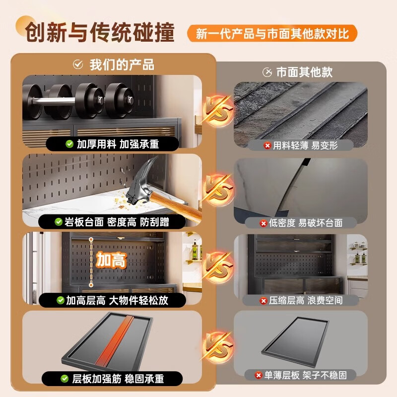 Ling Yuxun slate sideboard kitchen shelf floor-standing multi-layer multi-functional microwave oven pot appliance storage cabinet light luxury gray 5 layers length 60_height 153.5cm special