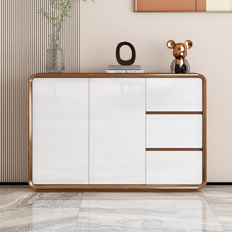 Gu Lejia fully equipped home modern simple sideboard kitchen multi-functional large capacity storage cabinet wine cabinet living room entrance hall walnut set white length * 106 width 30 height 80CM * low legs