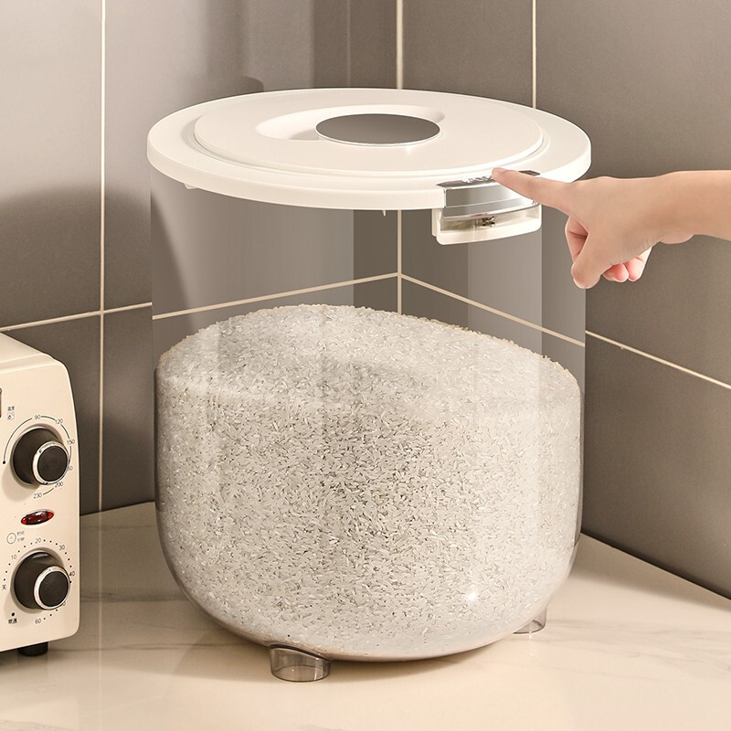 Xingyou large-capacity rice bucket sealed rice storage box household moisture-proof and insect-proof rice tank kitchen food grade thickened transparent packaging pearl white 20 catties + measuring cup