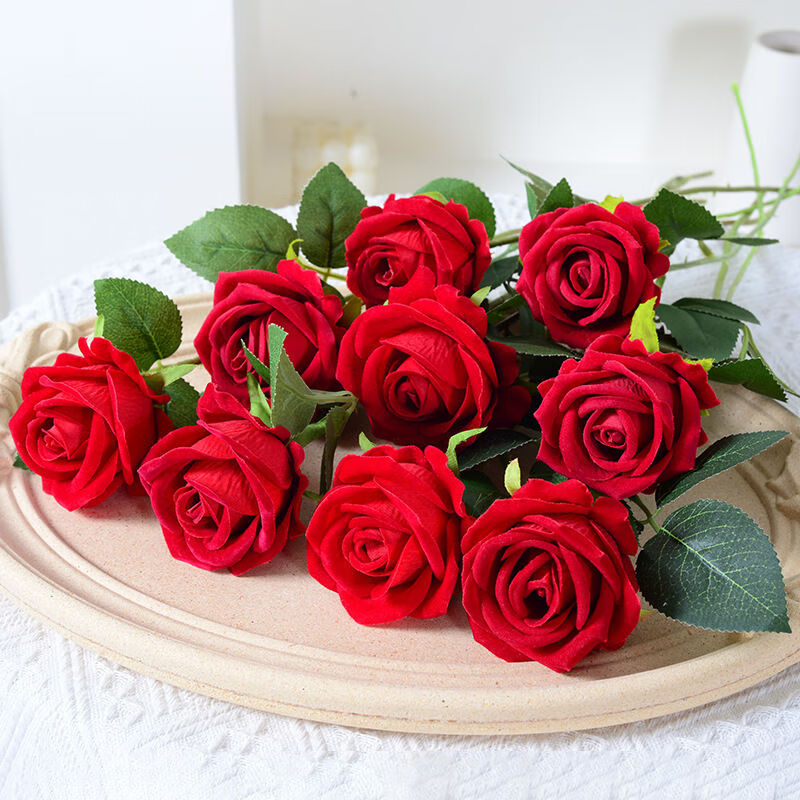 Flower Symbols Simulated Rose Wedding Bionic Flower Decoration Birthday Gift Bouquet Flower Arrangement Living Room Flannel Fake Flower Home Decoration Extra Large Rose Bright Red - Flower 10cm 1