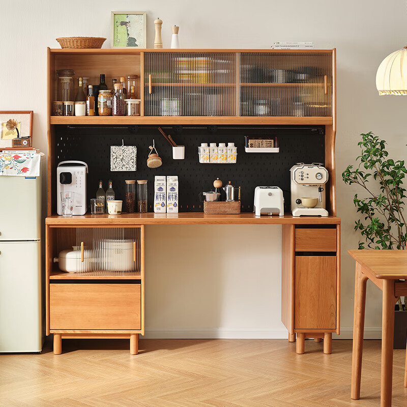 Quanyou (QUANU) Home Multifunctional Sideboard Living Room Wine Cabinet Storage Cabinet Integrated Wall Sideboard Kitchen Storage Cabinet DW8155 Cherry Wood | Upper Cabinet + Glass Door + Narrow | Lower Cabinet