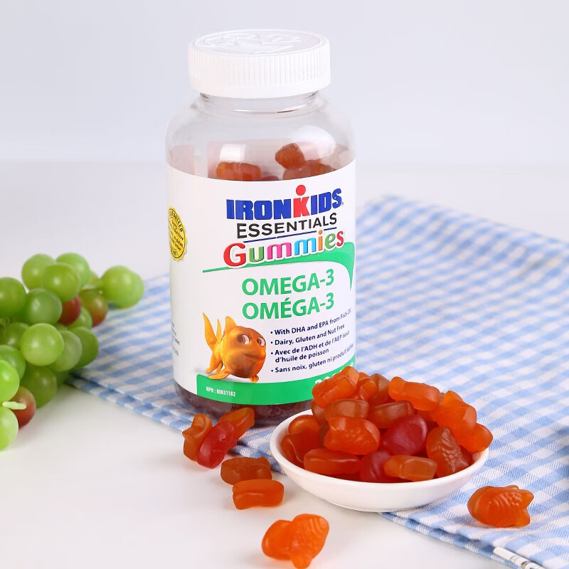IronKids Canada imported children's DHA fish oil brain supplement gummy fruity flavor without fishy smell to enhance immunity 200 capsules * 1 bottle