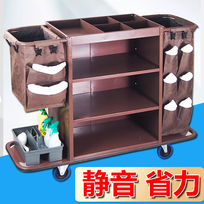 Hotel room multifunctional hand push linen cart cleaning work cart cleaning cart cloth bag guest room entrance hygiene service cart (quality model) with door and cover