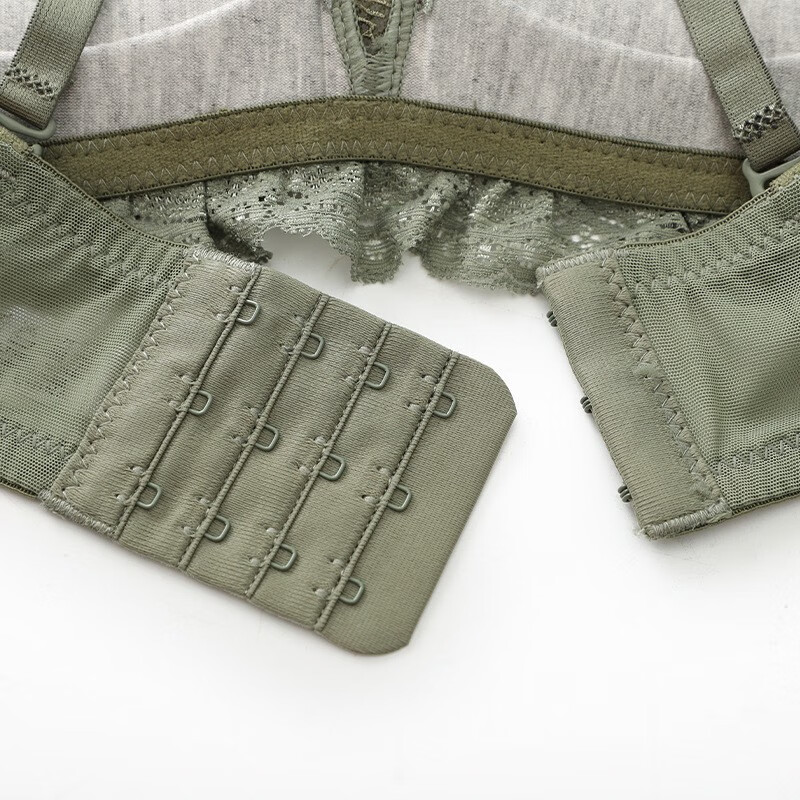 Daitianli push-up lace sexy underwear bra set, no wires, women's push-up adjustable anti-sagging small breast bra, green (single bra) 34A=75A