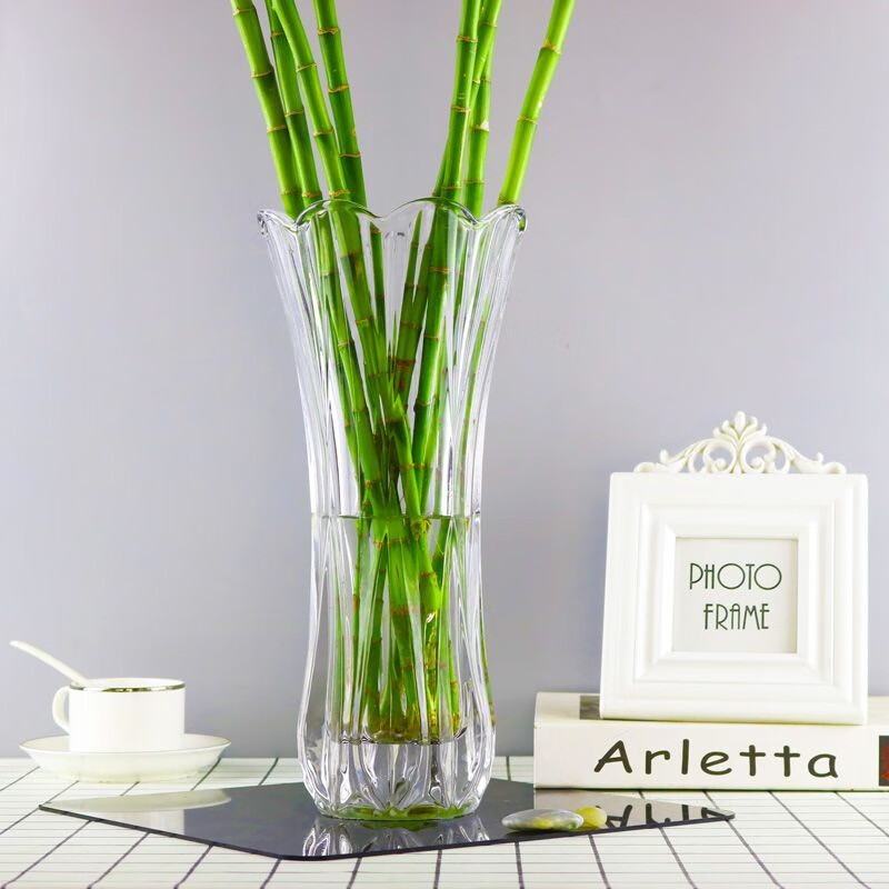 Stone tree rich bamboo vase transparent glass vase large hydroponic lily dried flower arrangement living room decoration 30 thick crystal cabbage
