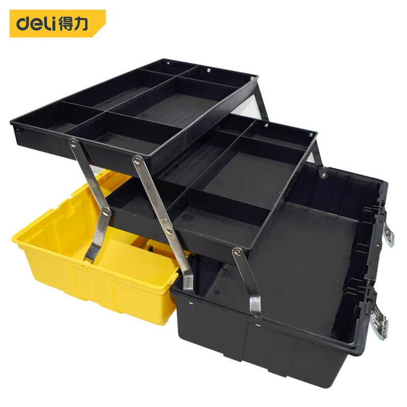 Deli household hardware tool box empty box storage box art electrician portable large plastic car parts tool box 21-inch reinforced three-layer tool box DL432021