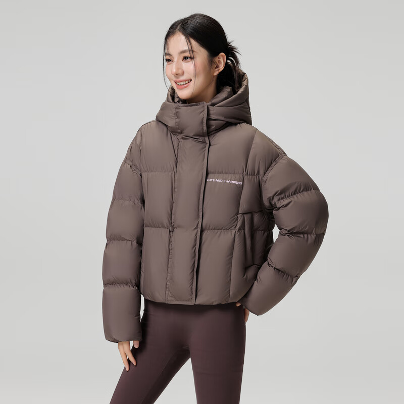 Flying in the Snow Autumn and Winter New Parent-Child Style Goose Down Fashionable Classic Short Puff Goose Down Down Jacket Side Pockets to Keep Out the Cold Chestnut Brown|7330-3350F L 165/88A
