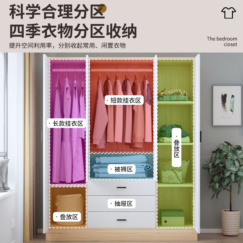 Yibaolin Wardrobe Home Bedroom Flip Door Simple Wardrobe Rental Room Modern Simple Wardrobe Storage Storage Cabinet Large Wardrobe Log Style 100cm Three Doors Delivered to Your Door
