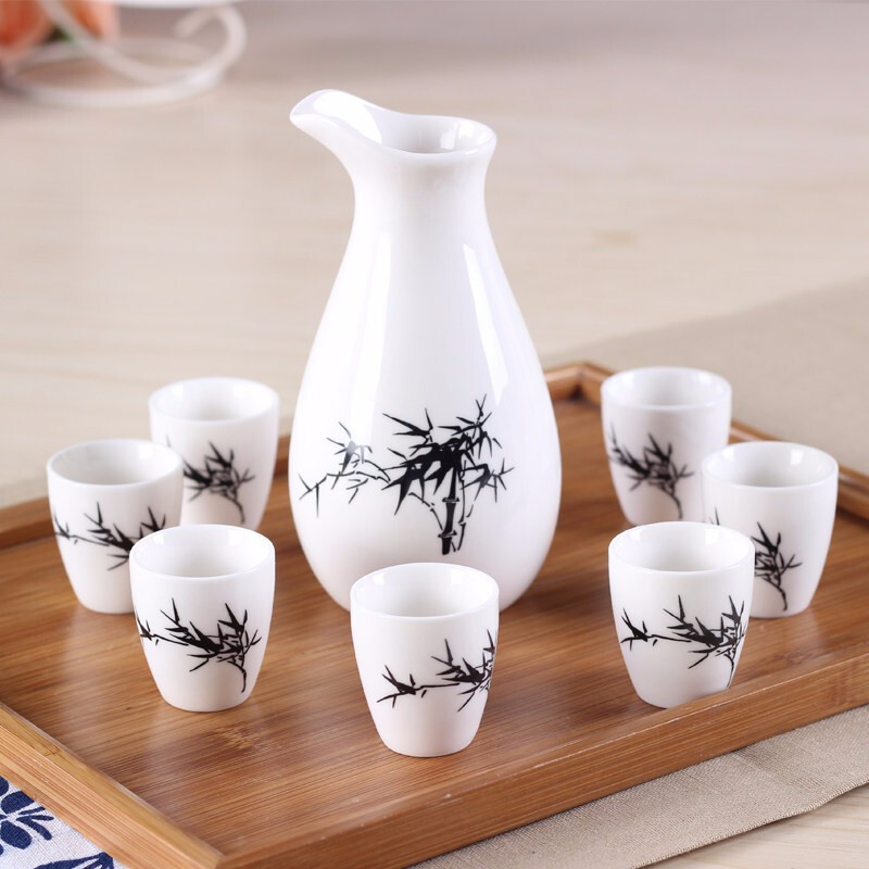 Lantianhong (LTOHO) Home Ceramic Chinese Wine Set Spirits Yellow Wine White Wine Cup Hot Warm Wine Kettle (1 Pot 8 Cups) Guilin Landscape Gift Box Packaging