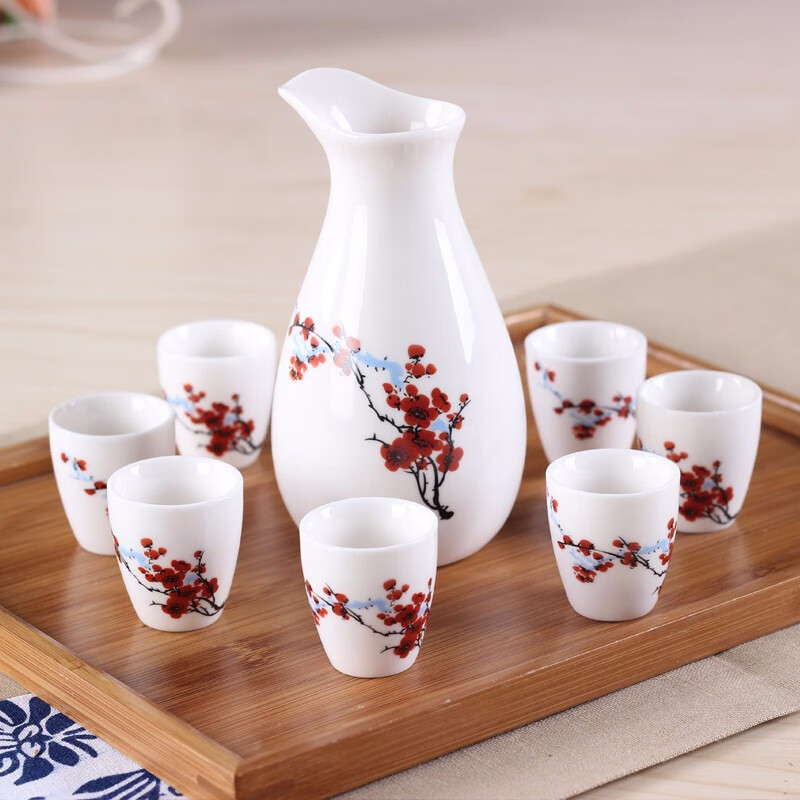 Lantianhong (LTOHO) Home Ceramic Chinese Wine Set Spirits Yellow Wine White Wine Cup Hot Warm Wine Kettle (1 Pot 8 Cups) Guilin Landscape Gift Box Packaging