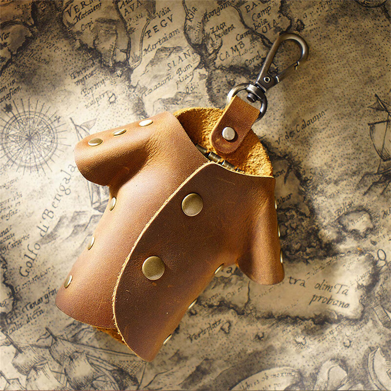 AIGUONIU Handmade Crazy Horse Leather Clothes Key Bag Simple Home Waist Hanging Cute Retro Style Genuine Leather Key Card Bag Creative Brown/brown