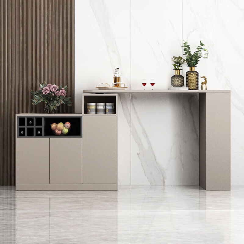 Guen bar table partition cabinet home living room sideboard integrated wall multi-functional wine cabinet island modern sofa back cabinet champagne gray (glass door)-1.5 bar 1.2 cabinet assembly