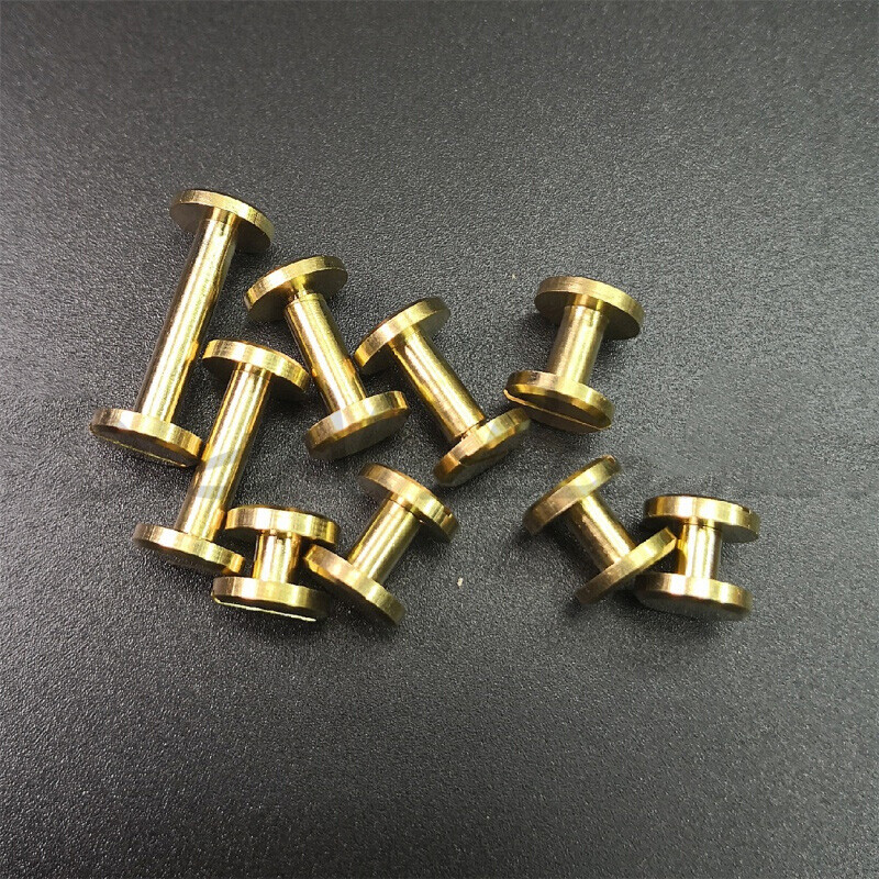 Yichen customized brass double flat head belt screws copper I-shaped nail key chain rivets belt luggage accessories flat screws 10*4* 4mm 1 set column length