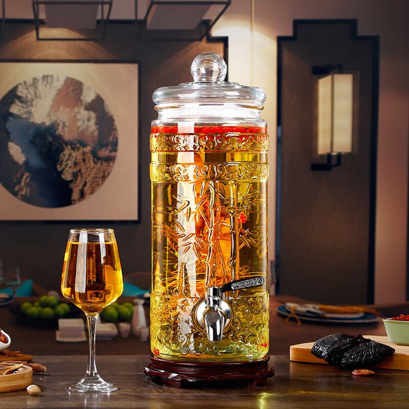 Divine bottle eight-glass lead-free thickened ginseng wine jar, special wine bottle for making wine, household 5 jin green plum fruit wine medicinal wine brewing container, 5 jin no faucet