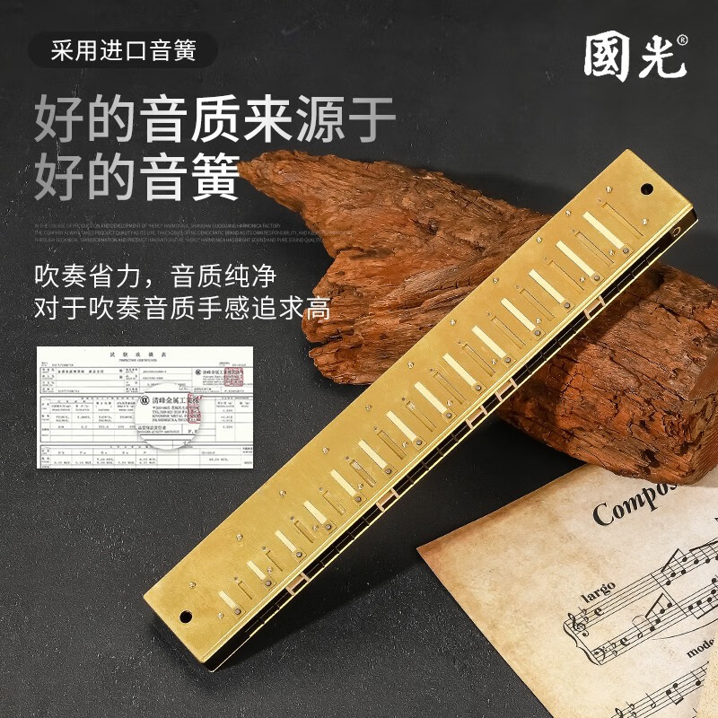 Guoguang Shanghai Guoguang harmonica 28-hole accented advanced adult professional performance level polyphonic C key beginner entry instrument 28-hole C key wide range golden polyphony + learning materials