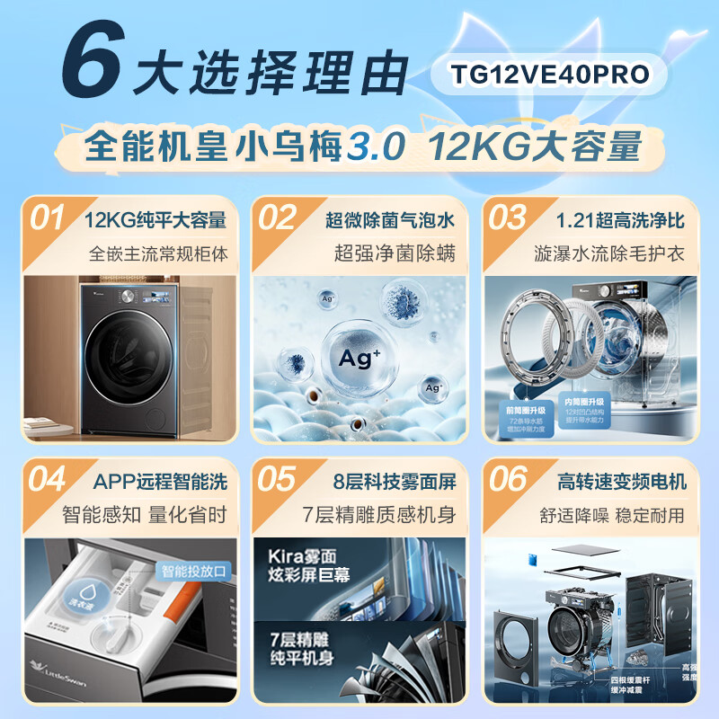 LittleSwan Xiaowumei 3.0 High Luxury Edition Front-loading Washing Machine Fully Automatic 12KG Flat Flat Large Capacity TG12VE40PRO Trade-in State Subsidy JD.com Self-operated