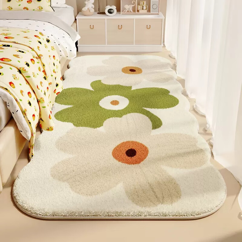Beautiful Morning Cream Style Master Bedroom Bedside Rug Irregular Shape Imitation Cashmere Thickened Bedside Rug Machine Washable Living Room Blanket Springfield Travel Notes Dotted Plastic Bottom Sheep Velvet - Small Wave 40*120cm Comfortable for Feet