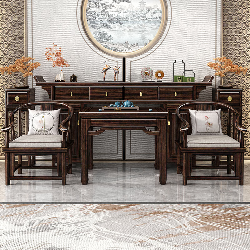 Harmony Home New Chinese-style solid wood offering table altar with raised head case purple gold sandalwood in the central hall six-piece set home living room table entryway strip case/offering table/sacred table (horseshoe leg design) assembly