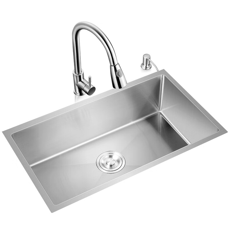 AUX/AUX undercounter sink single tank kitchen stainless steel dishwashing basin handmade dishwashing sink household vegetable sink undercounter basin 4542D three-outlet pull-out faucet