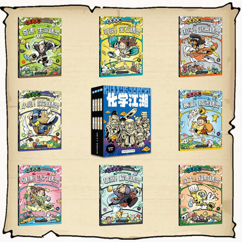 Subject Tutoring Chemistry Jianghu Chemistry Chemistry Cheats for Children (8 volumes in total) (Chemistry popular science enlightenment for children aged 6-14, 8 major categories of elements, more than 200 chemical knowledge points, and an interesting periodic table of elements comes with the book) Summer homework, transition from one to two during summer vacation, transition from primary school to junior high school during summer vacation