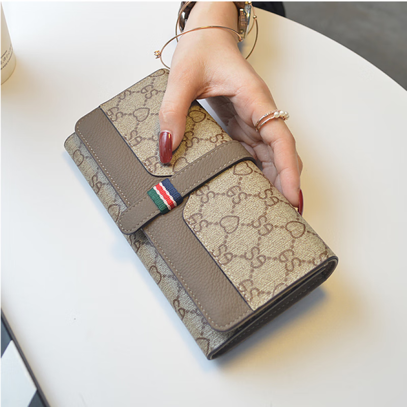 Kuqi Kangaroo Brand Kuqi Bag Women's Bag Chinese Valentine's Day European and American Wallet Women's Long Large Capacity Cowhide Multifunctional Mobile Phone Wallet Trendy Black