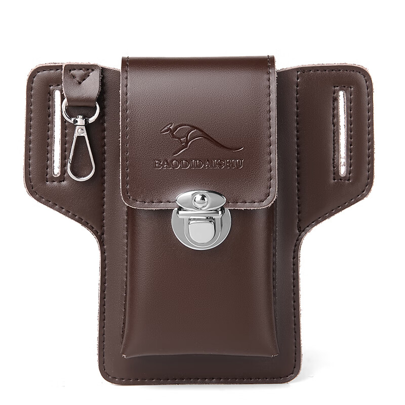 Kangaroo genuine leather mobile phone bag for men, first-layer cowhide shoulder bag, multi-functional belt waist bag, construction site work bag, brown small size without strap, mobile phone with screen below 6.6 inches