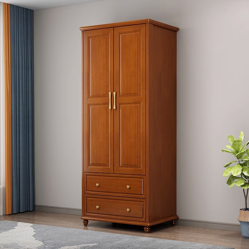 Fanxingze new Chinese style solid wood wardrobe wardrobe small apartment modern simple bedroom double door wardrobe storage cabinet small wardrobe two doors 90cm walnut color