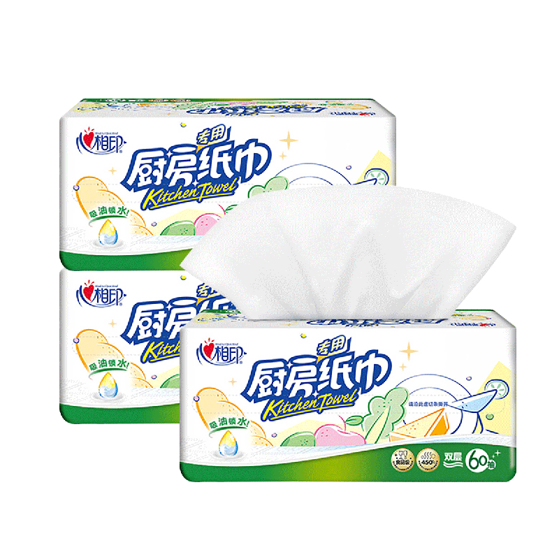 Heart-to-heart kitchen paper towels, oil-absorbing paper, kitchen paper rolls, wet water absorbent paper, special paper towels for oil stain cleaning, kitchen paper towels 1 pack*60 pieces, virgin wood pulp