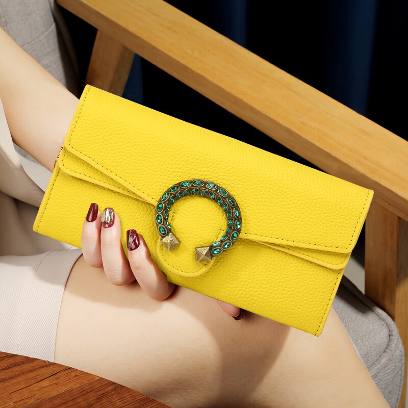 Sephoron high-end diamond-encrusted fashionable long hand wallet with feminine temperament 2026 new first-layer cowhide large-capacity wallet handbag green-first-layer cowhide high-end gift box packaging