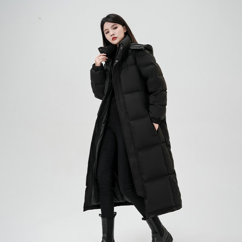 BOBBY BIZZ 95% White Goose Down Down Jacket for Men and Women 2025 New Extra Long Jacket Couple Over-the-Knee Thickened Loose Chinese Costume Black M (160) 115 to 130 Jin