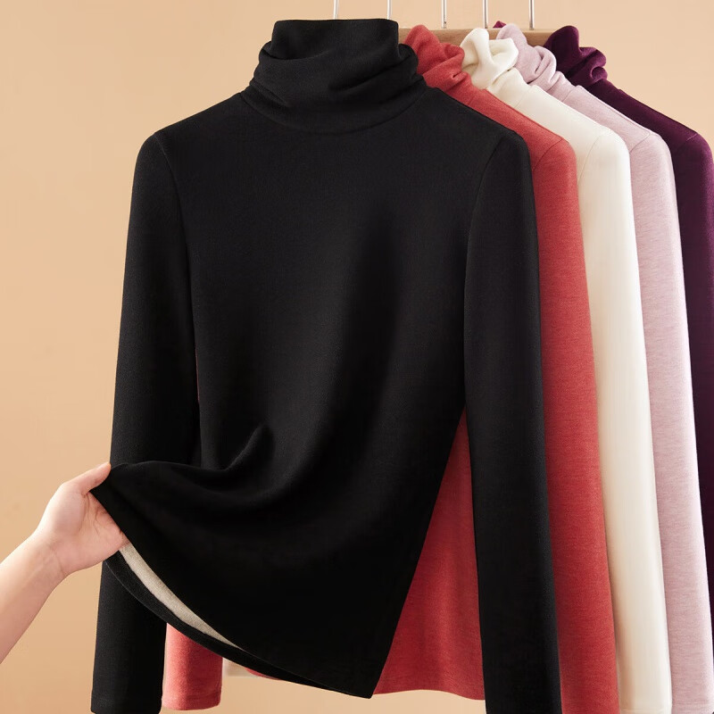 Qiming Ruixin pile collar bottoming shirt for women 2025 high collar German velvet thickened inner with stylish slim warm fashionable top off-white L (recommended 105-115 catties