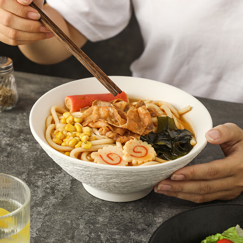 INMIND HOUSE noodle bowl bamboo hat bowl Japanese ramen bowl ceramic 5-inch bowl soup noodle bowl household noodle bowl snail noodle bowl tableware 5-inch stone texture bamboo hat bowl white