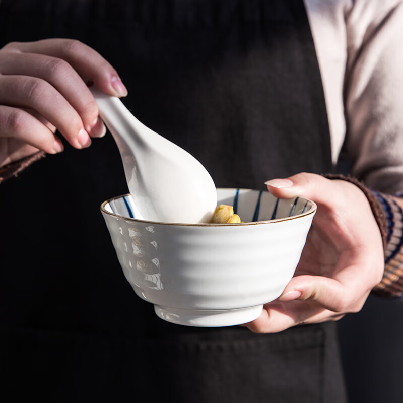 Yijia (IJARL) ceramic rice bowl with tall legs, underglaze color rice small bowl, small soup bowl, household bowl, orchid grass 4.5-inch rice bowl, 4-pack