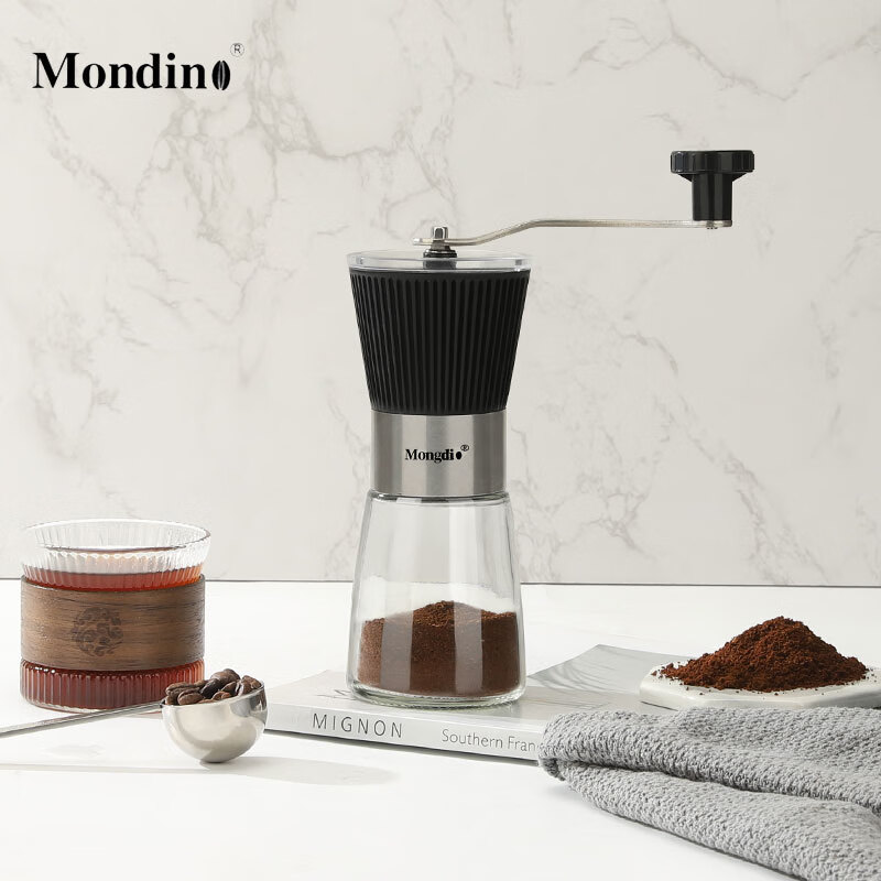 MONDINO hand-cranked bean grinder small portable coffee bean grinder coffee powder manual grinding hand-cranked glass bean grinder