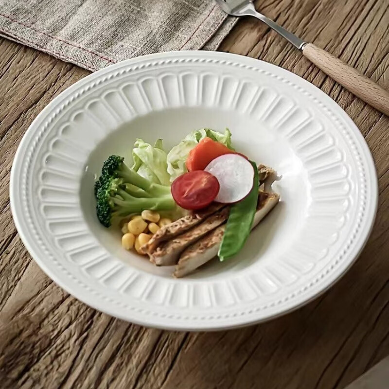 Baiji straw hat plate household salad plate sunflower ceramic soup plate Western pasta plate 8.5 inches 2 pieces