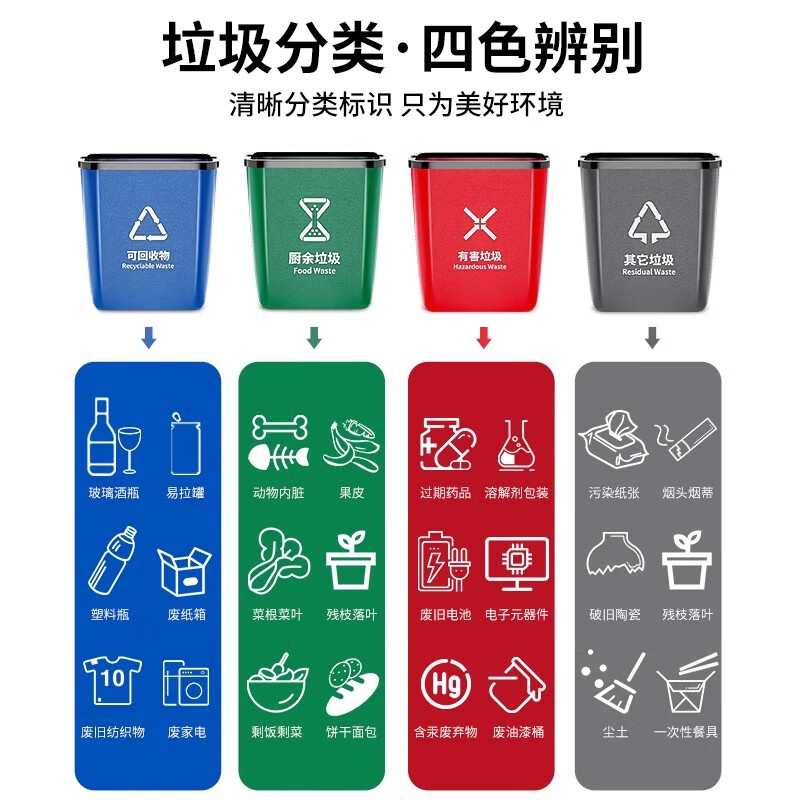 Kaimujie portable thickened ring-type trash can kitchen lidless environmentally friendly square pressure bag type kitchen waste guest room office small bathroom hotel 15L green/food waste