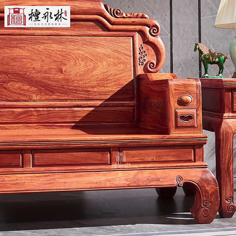 Tan Yonglin mahogany furniture African rosewood (scientific name: Hedgehog rosewood) sofa solid wood sofa complete combination Chinese villa living room furniture 113 six-piece set (2 singles + three + coffee table + 2 side tables)