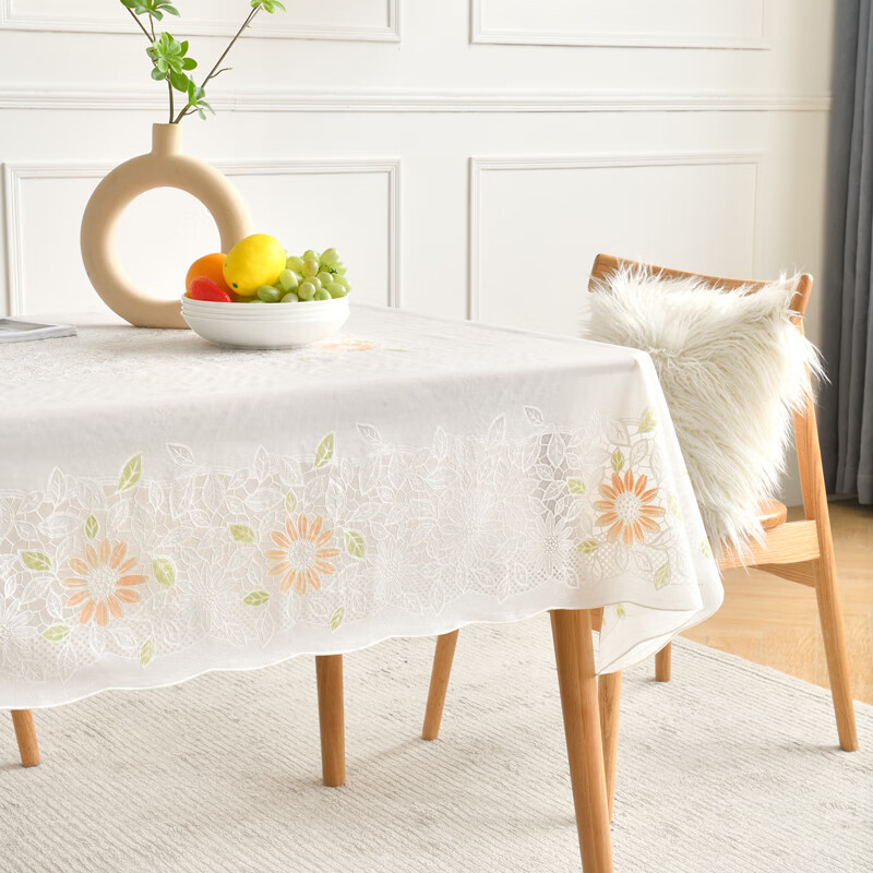 MEIWA tablecloth waterproof, oil-proof, anti-scalding lace rectangular tablecloth coffee table cloth tablecloth table mat 130*180cm orange