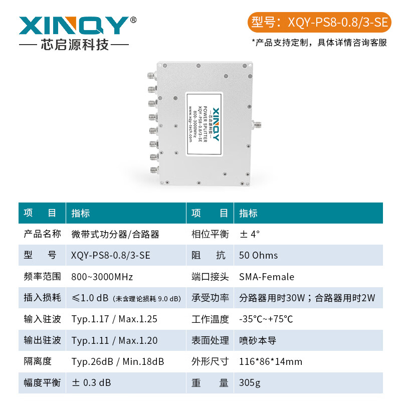 XINQY Xinqiyuan SMA/TNC RF microstrip power splitter 0.8/3G one-to-eight GPS test N-type power splitter combiner PS8-0.8/3-SE direct isolation model