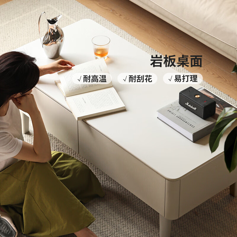 Genji Muyu solid wood coffee table light luxury modern tea table with drawers for living room home Liriodendron slate coffee table 1.2 meters