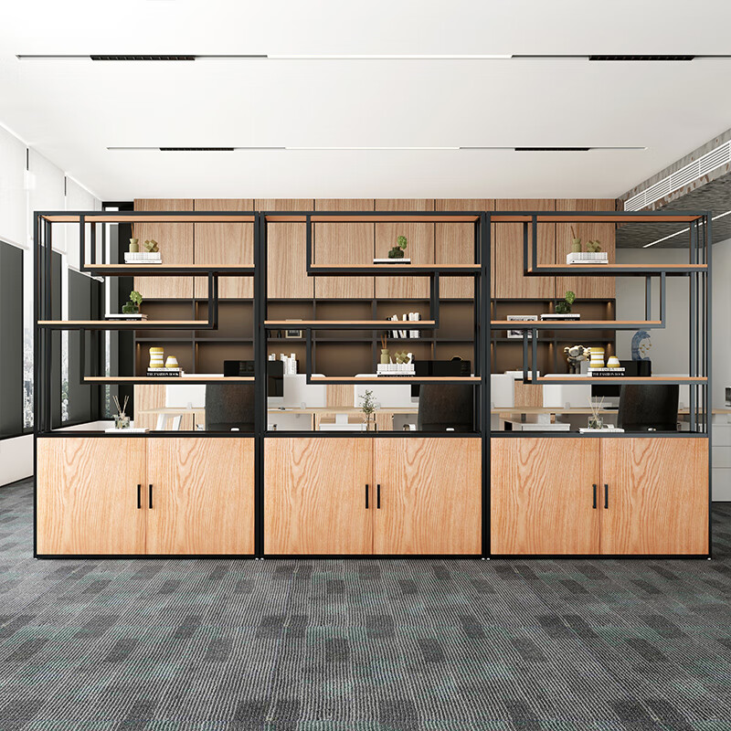 You Mansion industrial style decorative iron partition office shelf floor screen cabinet living room entrance flower shelf bookshelf simple ancient oak color 100*30*200