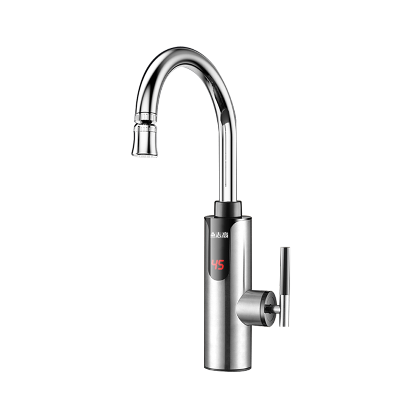 CHIGO electric hot water faucet, bathroom basin, hot and cold dual-use intelligent digital display, fast heating, fast heating, kitchen treasure, instant electric water heater, large screen digital display, stainless steel model + leakage protection plug