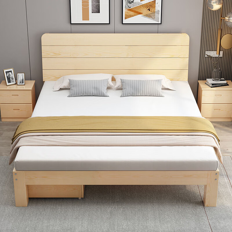 Zhutuo solid wood bed double bed 1.8 meters 2 meters 1.5 meters modern simple rental house simple single bed home wooden bed breathable 30 high | bare bed. Store manager recommended 1800mm*2000mm