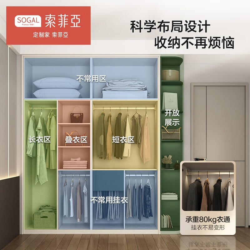 Sofia Customized Wardrobe Integrated Wardrobe Bedroom Furniture Glass Door Entrance Cabinet Sideboard Wine Cabinet (Carle Series-Double Decoration) Morandi Color Wardrobe