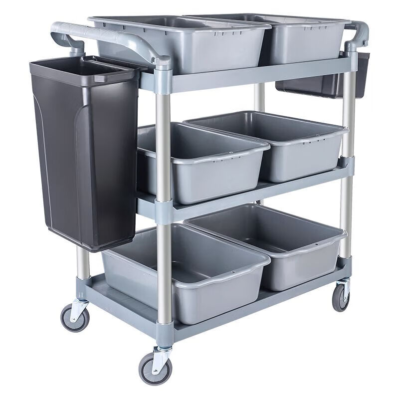 Jingchushi hotel restaurant three-story mobile dining cart hotel catering multi-functional dining cart thickened bowl cart trolley commercial medium gray (single dining cart silent wheel)