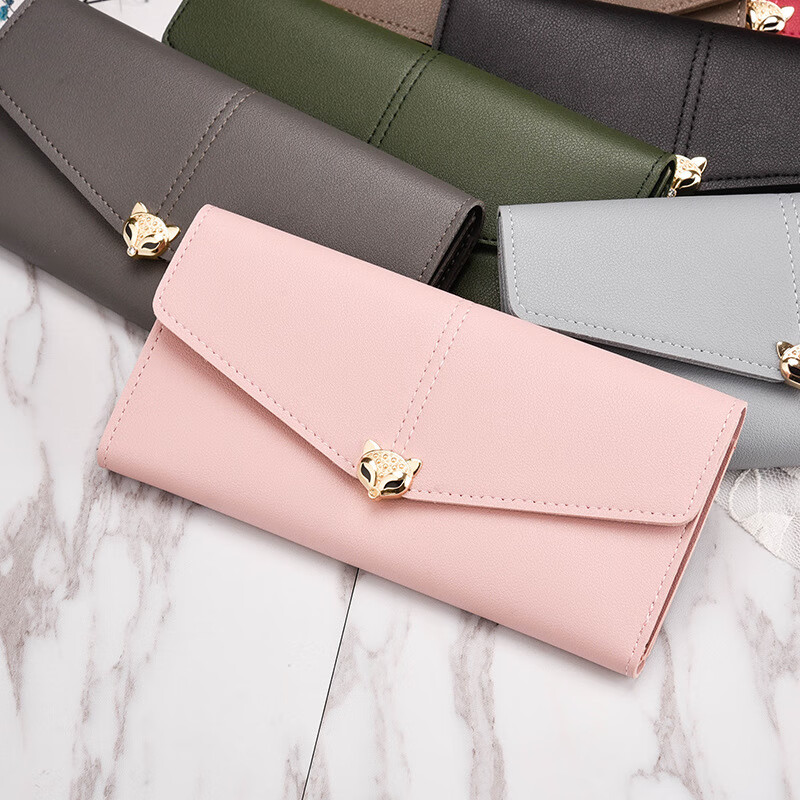 SHU GUO ER multi-color new women's fox long wallet soft surface three-fold contrasting color multi-card slot zipper coin purse 018 maroon