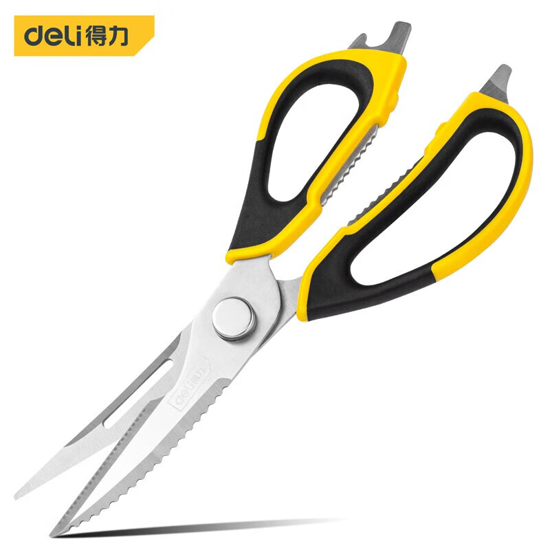 Deli stainless steel household scissors powerful kitchen meat cutting multi-functional tailor scissors student handmade scissors food multi-functional scissors 225mm DL358019